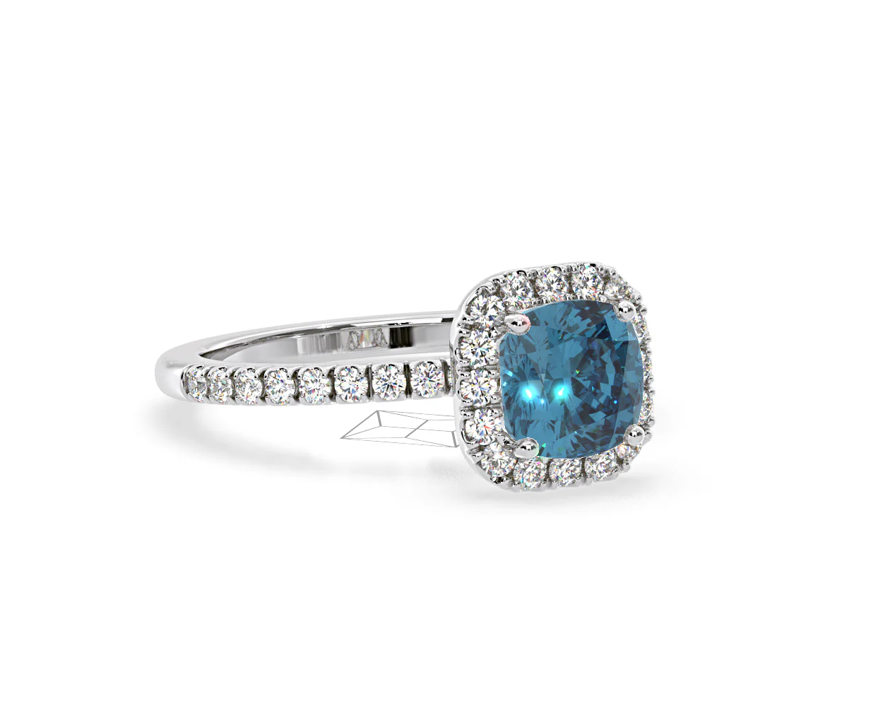 Beatrice Blue Lab Diamond 1.65ct Cushion Halo Ring in 18K White Gold- Elara Collection - Image 80