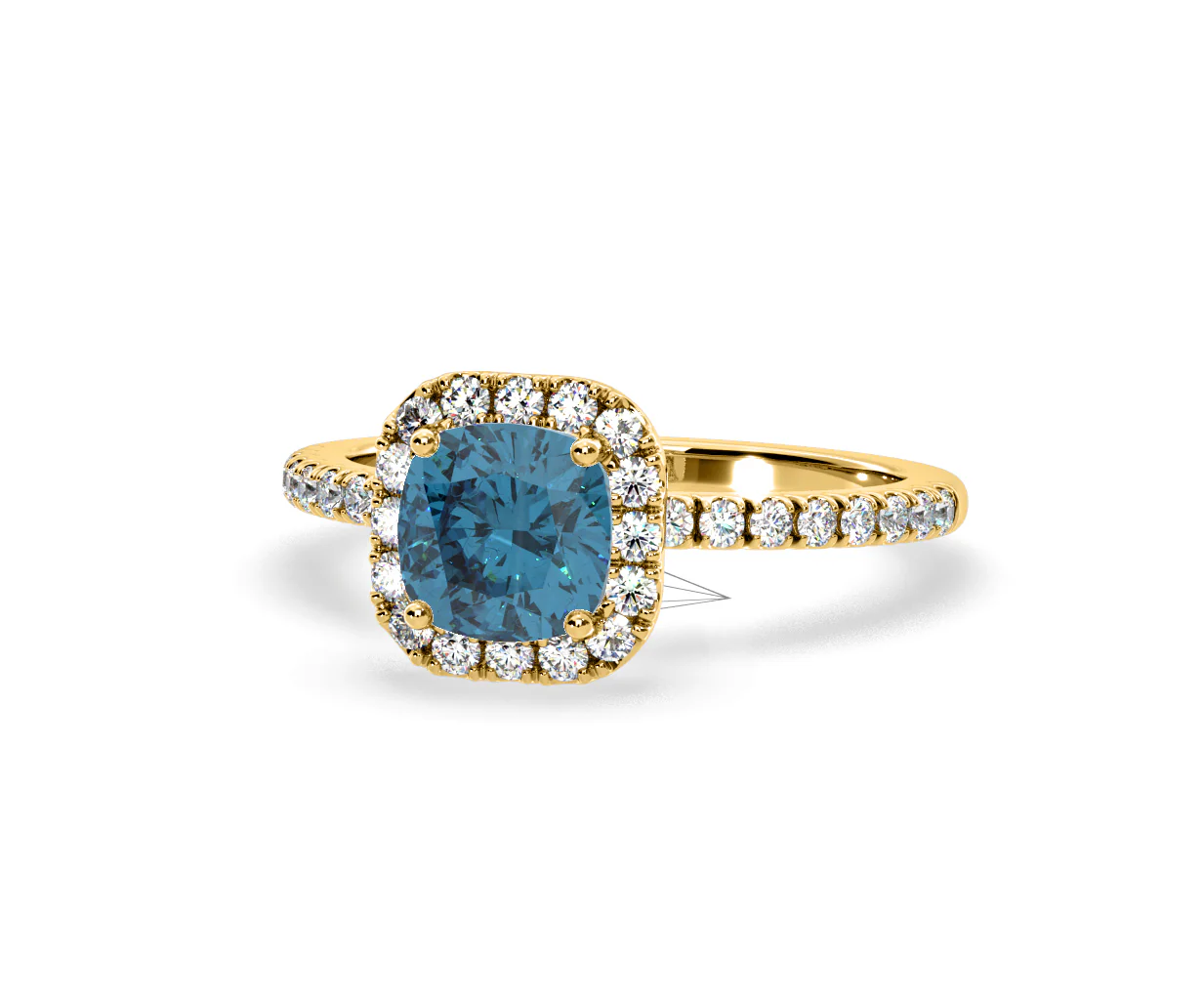 Beatrice Blue Lab Diamond 1.65ct Cushion Halo Ring in 18K Yellow Gold- Elara Collection - Image 10