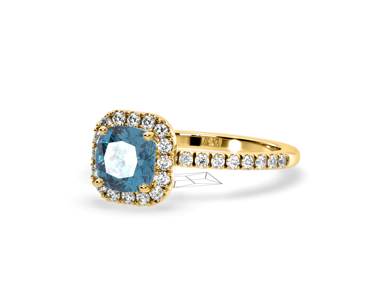 Beatrice Blue Lab Diamond 1.65ct Cushion Halo Ring in 18K Yellow Gold- Elara Collection - Image 13