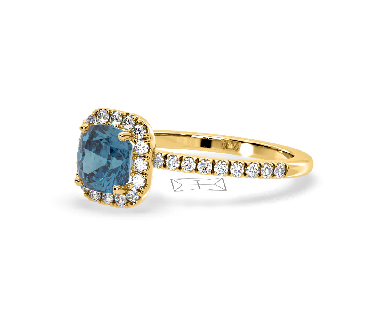 Beatrice Blue Lab Diamond 1.65ct Cushion Halo Ring in 18K Yellow Gold- Elara Collection - Image 16