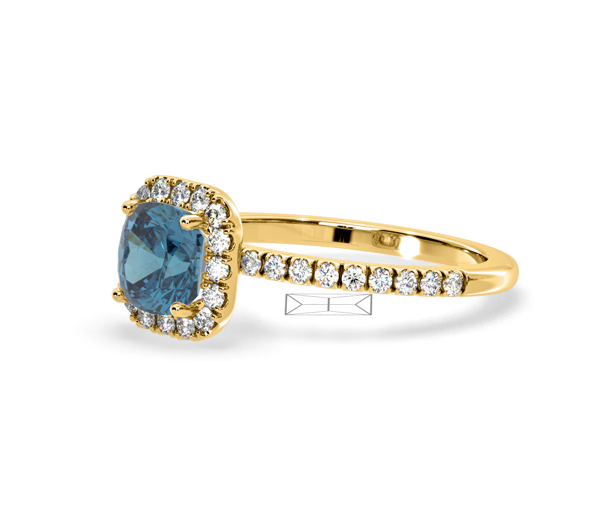 Beatrice Blue Lab Diamond 1.65ct Cushion Halo Ring in 18K Yellow Gold- Elara Collection - Image 17