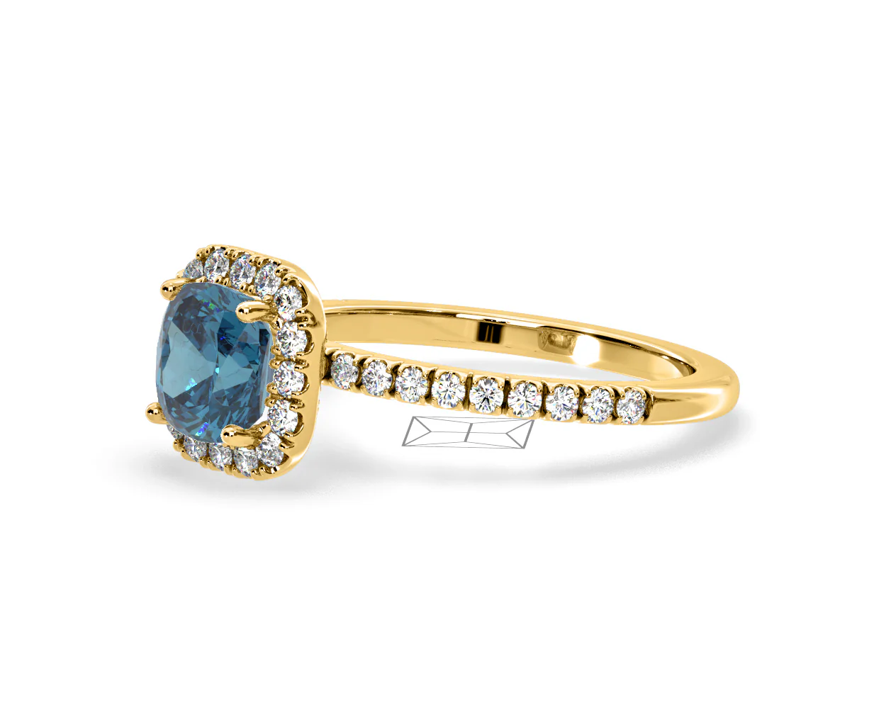 Beatrice Blue Lab Diamond 1.65ct Cushion Halo Ring in 18K Yellow Gold- Elara Collection - Image 18