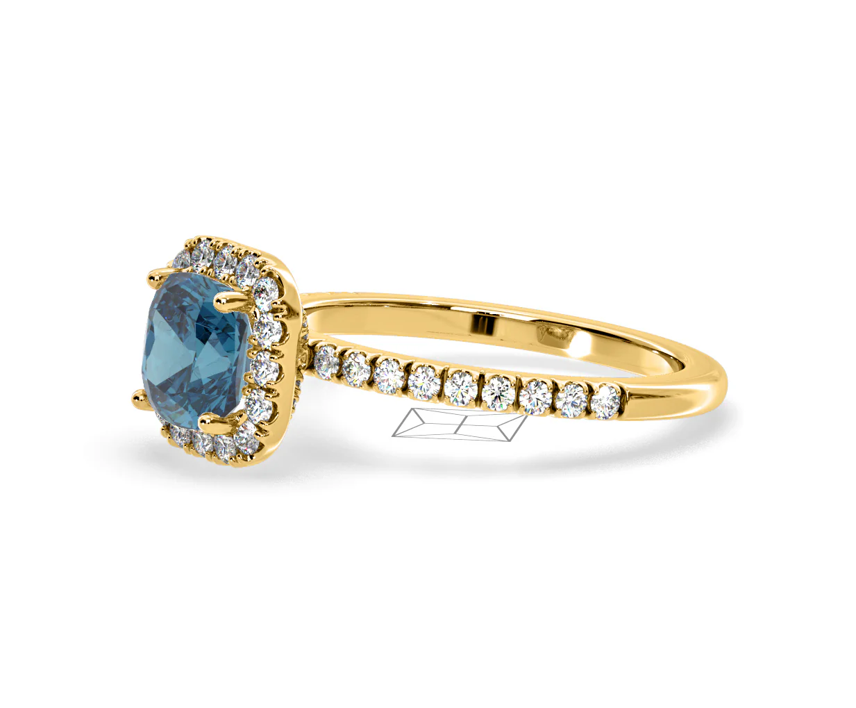 Beatrice Blue Lab Diamond 1.65ct Cushion Halo Ring in 18K Yellow Gold- Elara Collection - Image 19