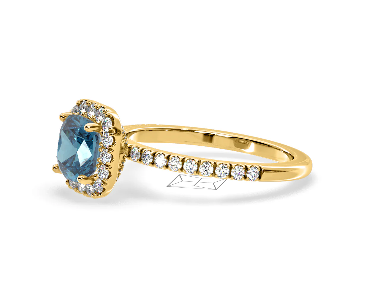 Beatrice Blue Lab Diamond 1.65ct Cushion Halo Ring in 18K Yellow Gold- Elara Collection - Image 20