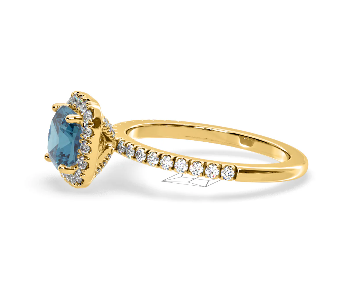 Beatrice Blue Lab Diamond 1.65ct Cushion Halo Ring in 18K Yellow Gold- Elara Collection - Image 23