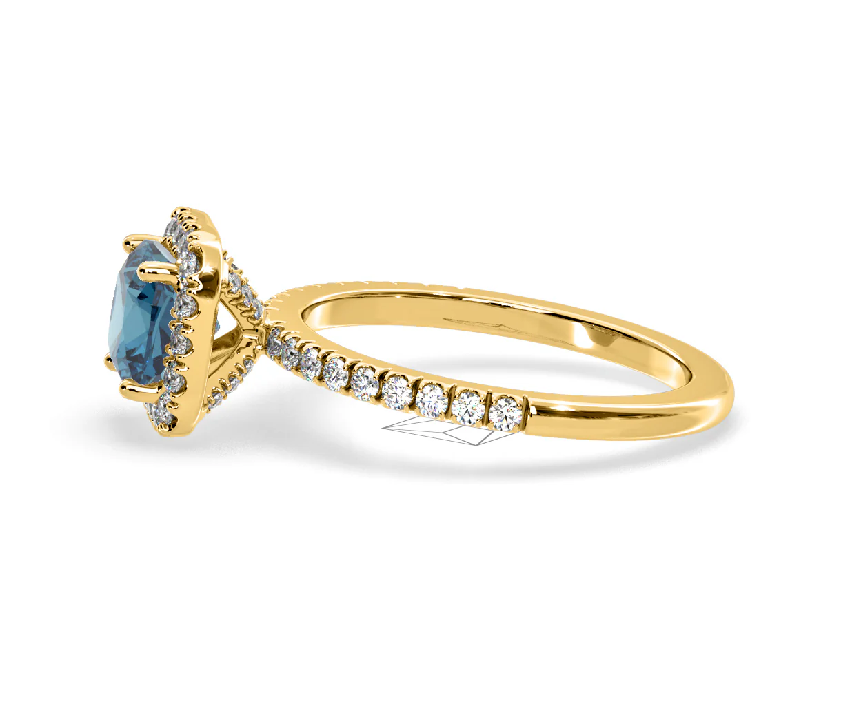 Beatrice Blue Lab Diamond 1.65ct Cushion Halo Ring in 18K Yellow Gold- Elara Collection - Image 25