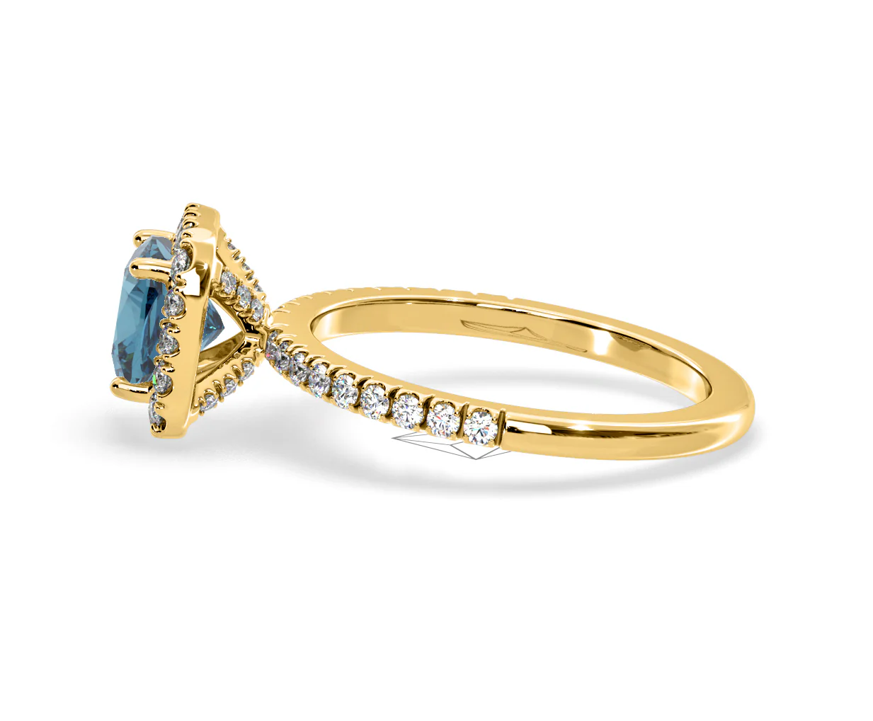 Beatrice Blue Lab Diamond 1.65ct Cushion Halo Ring in 18K Yellow Gold- Elara Collection - Image 27