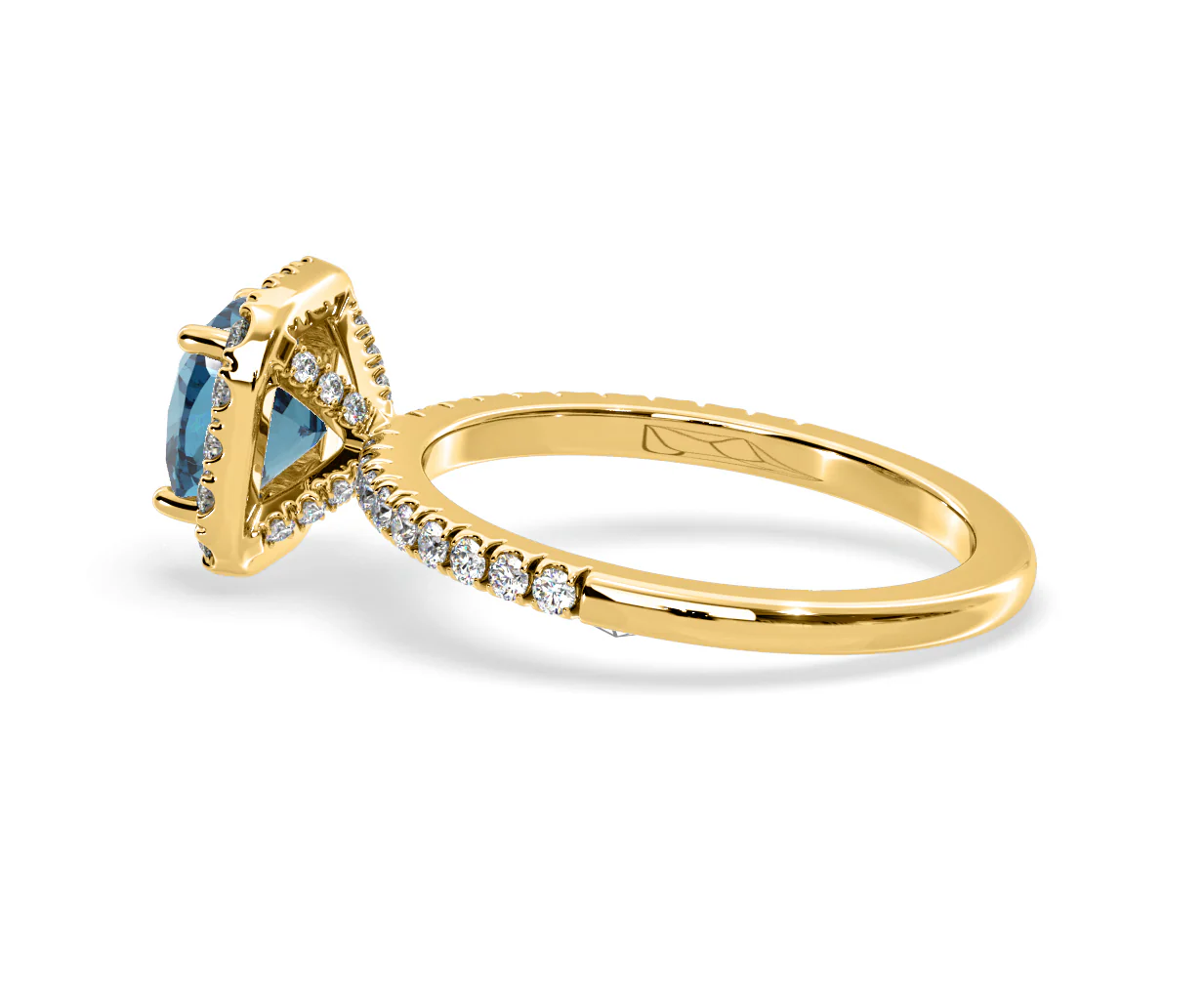 Beatrice Blue Lab Diamond 1.65ct Cushion Halo Ring in 18K Yellow Gold- Elara Collection - Image 31