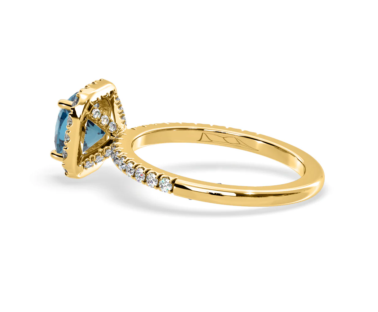 Beatrice Blue Lab Diamond 1.65ct Cushion Halo Ring in 18K Yellow Gold- Elara Collection - Image 32
