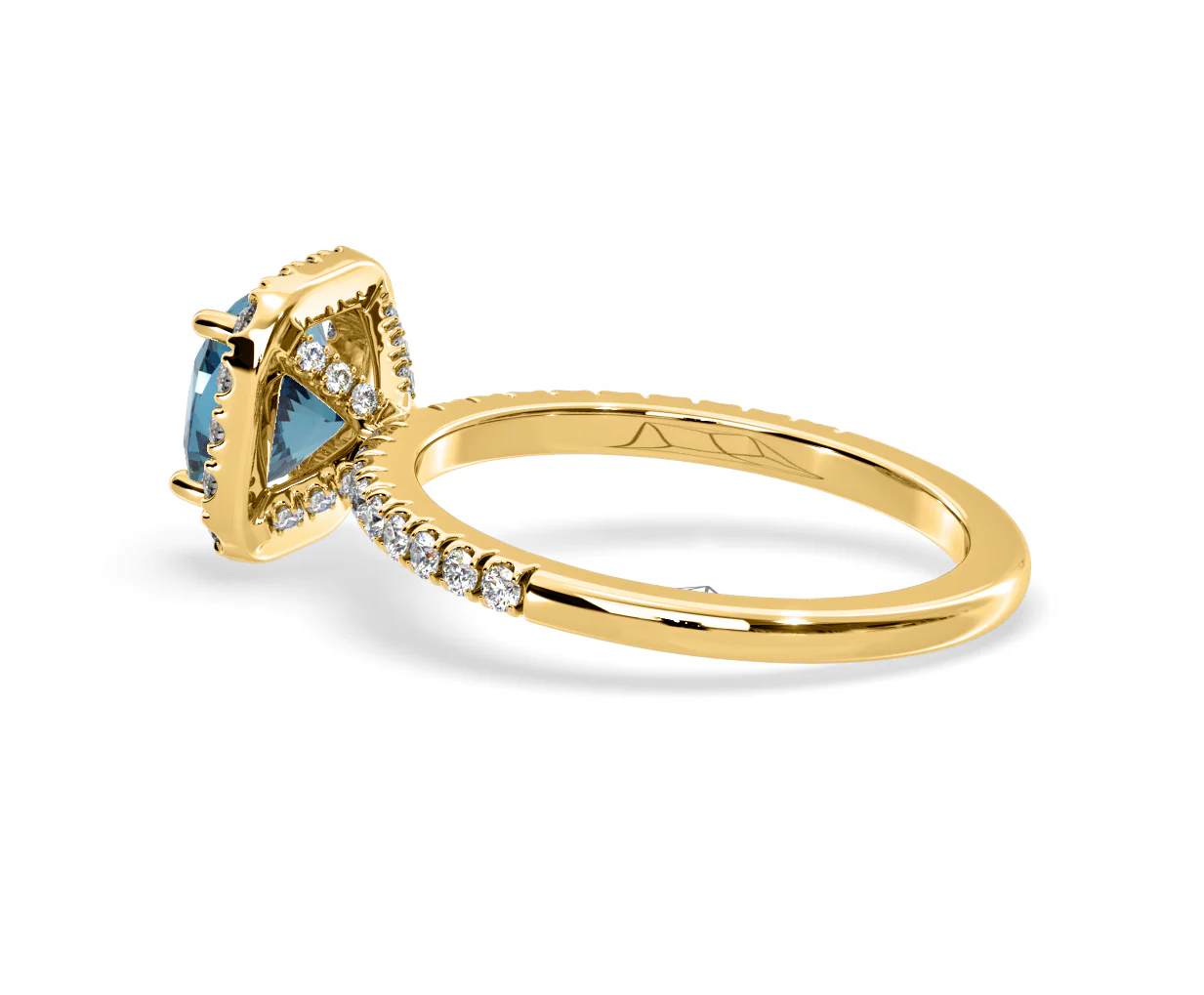 Beatrice Blue Lab Diamond 1.65ct Cushion Halo Ring in 18K Yellow Gold- Elara Collection - Image 33