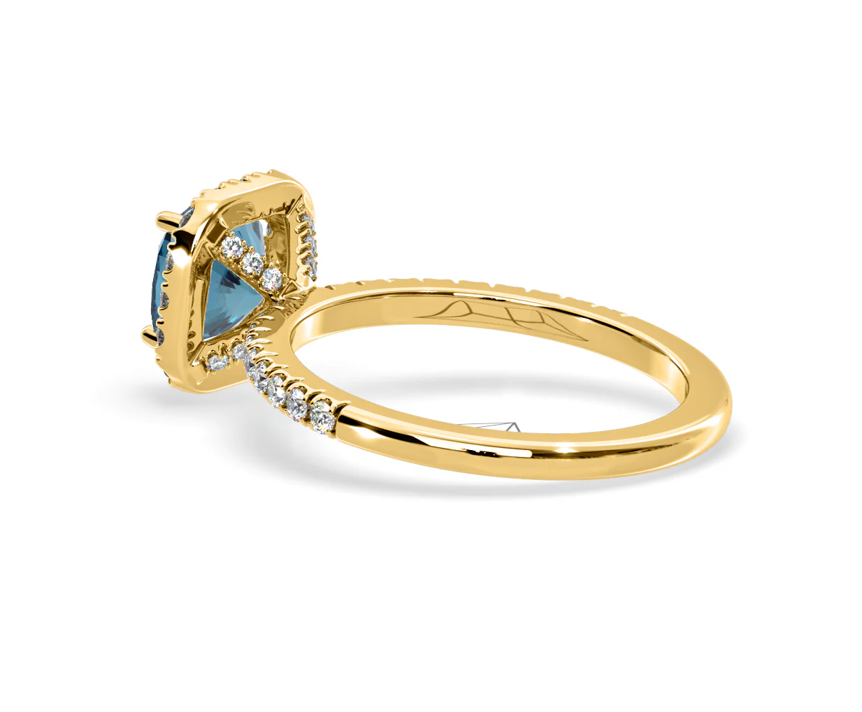 Beatrice Blue Lab Diamond 1.65ct Cushion Halo Ring in 18K Yellow Gold- Elara Collection - Image 35