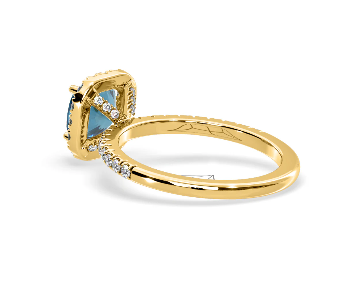 Beatrice Blue Lab Diamond 1.65ct Cushion Halo Ring in 18K Yellow Gold- Elara Collection - Image 36