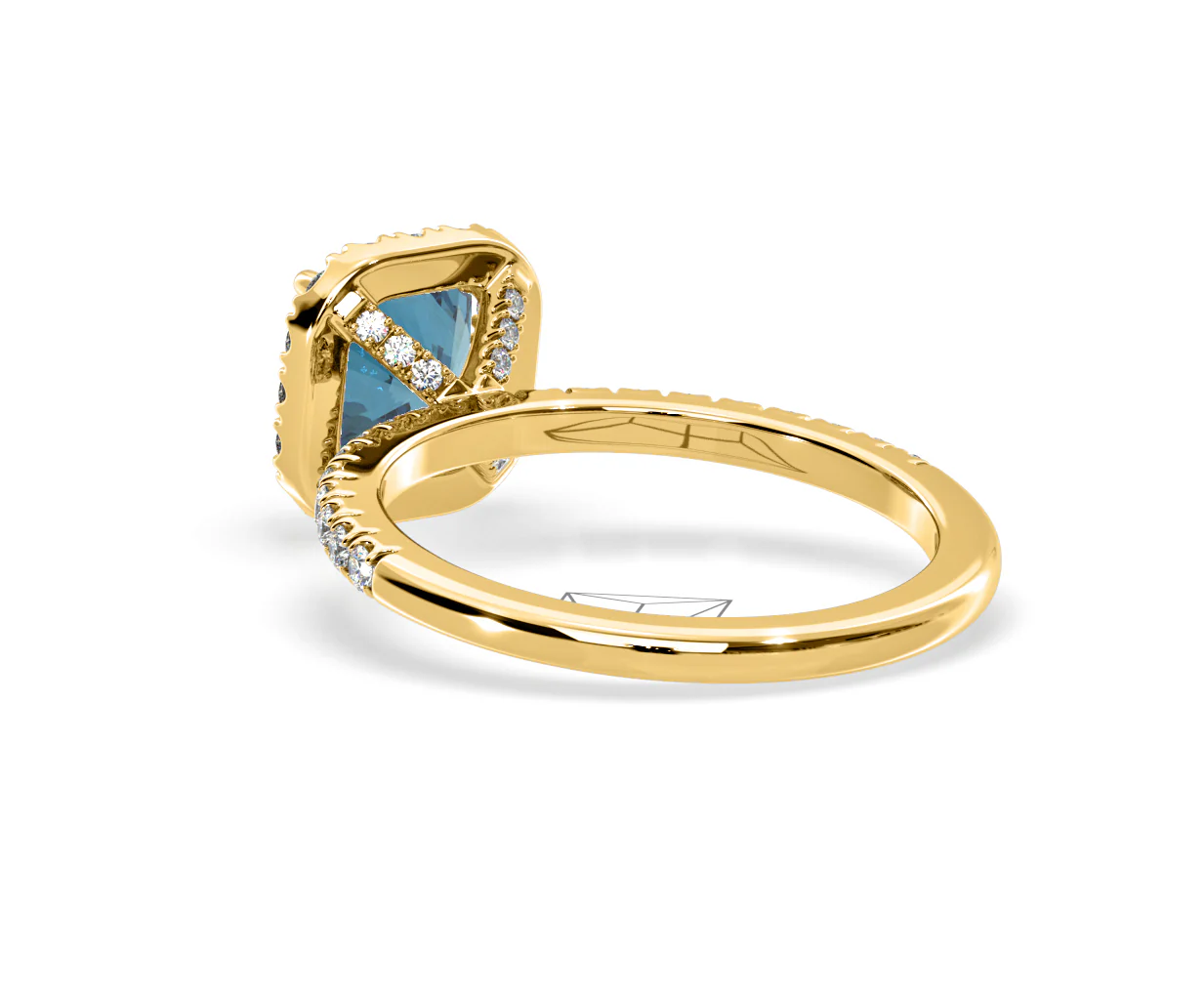 Beatrice Blue Lab Diamond 1.65ct Cushion Halo Ring in 18K Yellow Gold- Elara Collection - Image 39