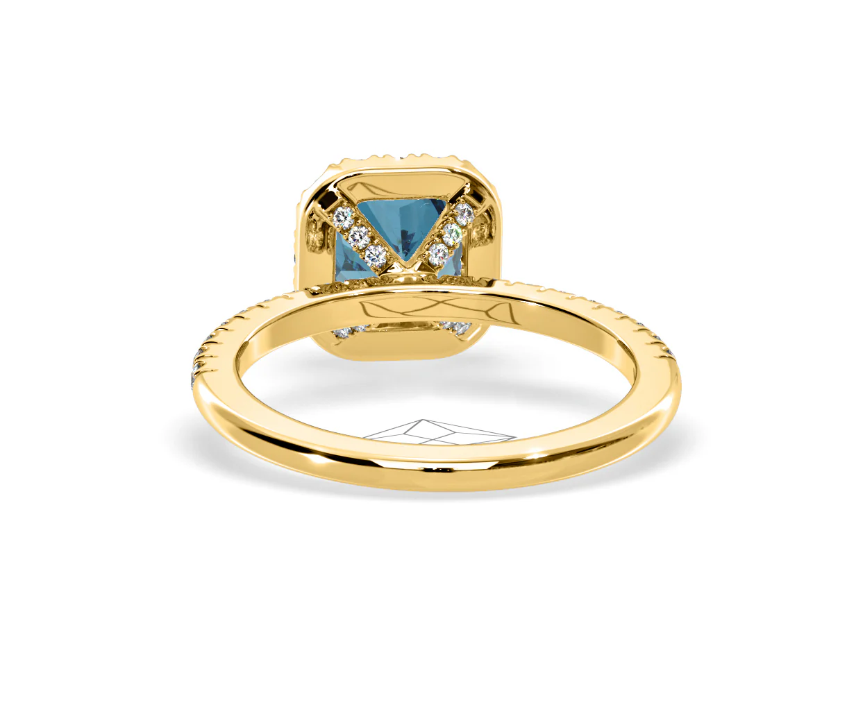 Beatrice Blue Lab Diamond 1.65ct Cushion Halo Ring in 18K Yellow Gold- Elara Collection - Image 45