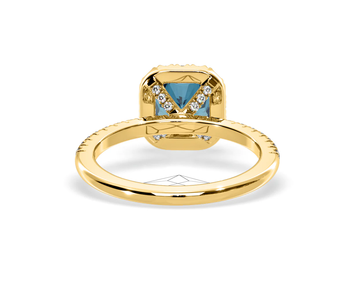 Beatrice Blue Lab Diamond 1.65ct Cushion Halo Ring in 18K Yellow Gold- Elara Collection - Image 47