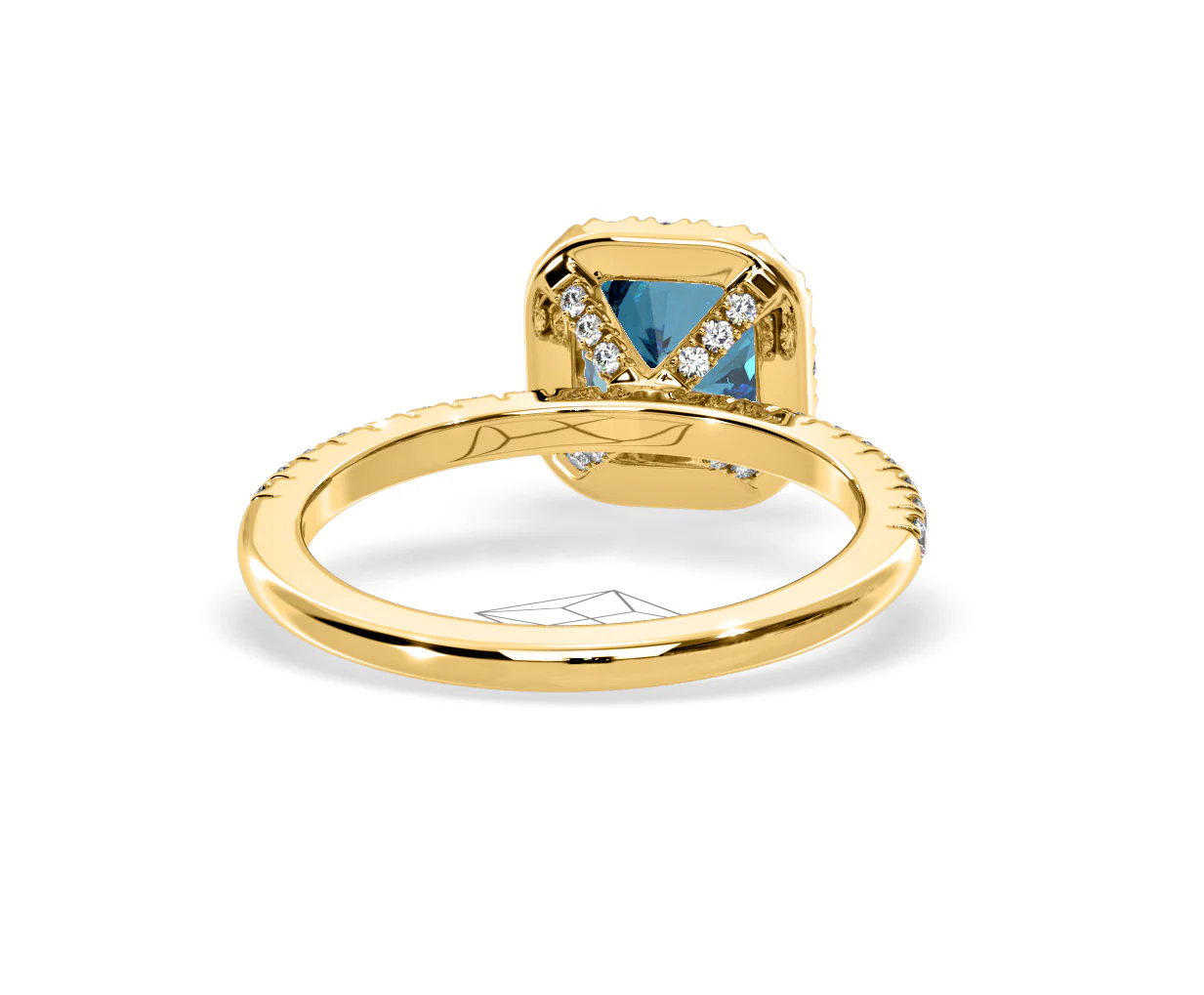 Beatrice Blue Lab Diamond 1.65ct Cushion Halo Ring in 18K Yellow Gold- Elara Collection - Image 49