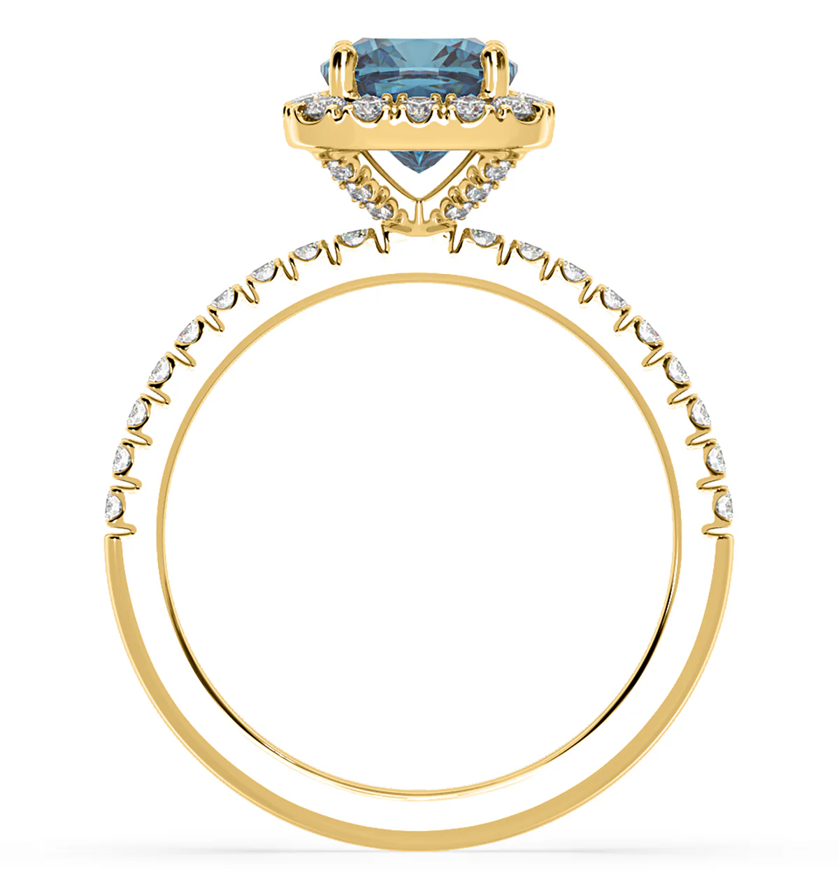 Beatrice Blue Lab Diamond 1.65ct Cushion Halo Ring in 18K Yellow Gold- Elara Collection - Image 5