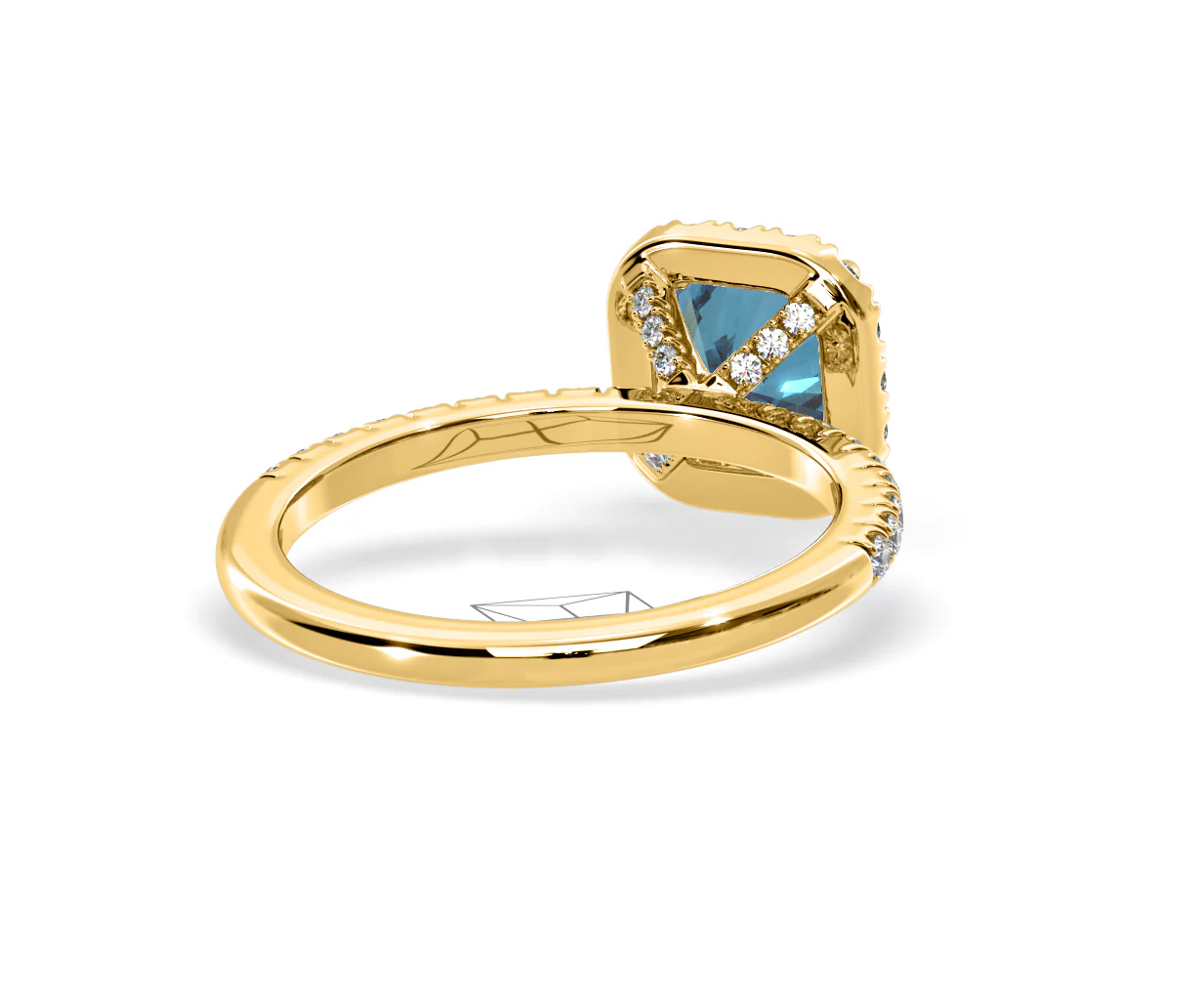 Beatrice Blue Lab Diamond 1.65ct Cushion Halo Ring in 18K Yellow Gold- Elara Collection - Image 52