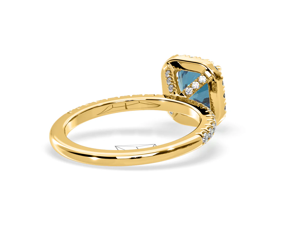 Beatrice Blue Lab Diamond 1.65ct Cushion Halo Ring in 18K Yellow Gold- Elara Collection - Image 54