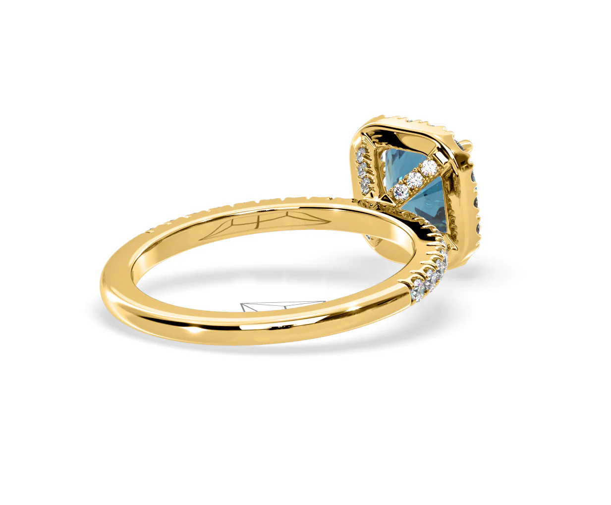 Beatrice Blue Lab Diamond 1.65ct Cushion Halo Ring in 18K Yellow Gold- Elara Collection - Image 55
