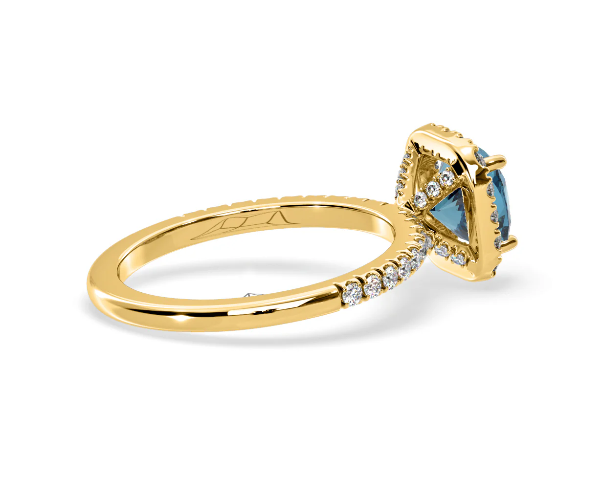 Beatrice Blue Lab Diamond 1.65ct Cushion Halo Ring in 18K Yellow Gold- Elara Collection - Image 60