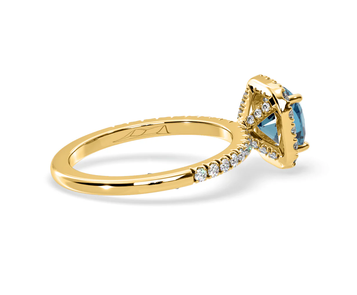 Beatrice Blue Lab Diamond 1.65ct Cushion Halo Ring in 18K Yellow Gold- Elara Collection - Image 61