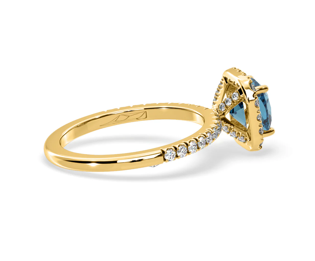 Beatrice Blue Lab Diamond 1.65ct Cushion Halo Ring in 18K Yellow Gold- Elara Collection - Image 62