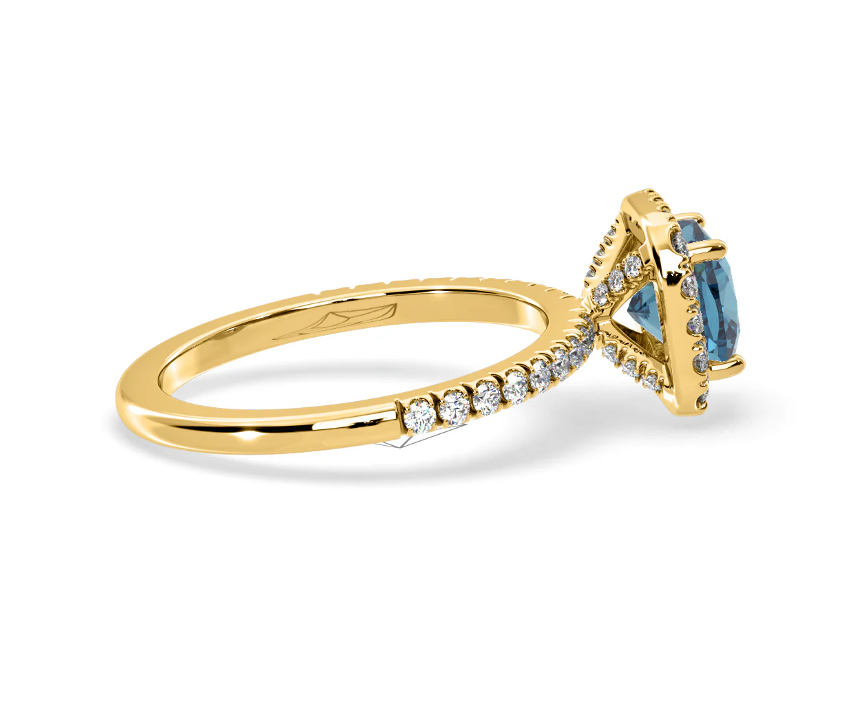 Beatrice Blue Lab Diamond 1.65ct Cushion Halo Ring in 18K Yellow Gold- Elara Collection - Image 64