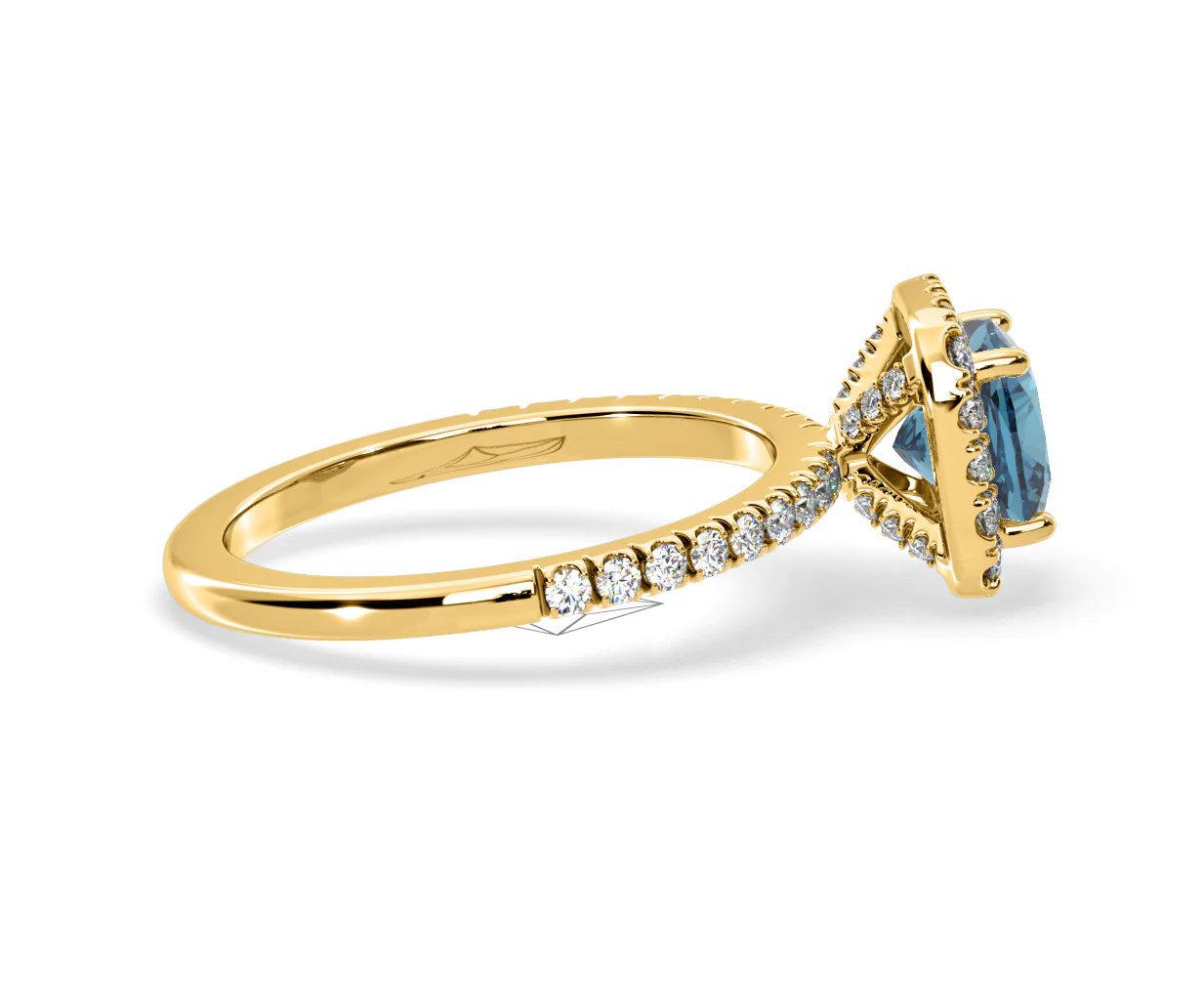 Beatrice Blue Lab Diamond 1.65ct Cushion Halo Ring in 18K Yellow Gold- Elara Collection - Image 65