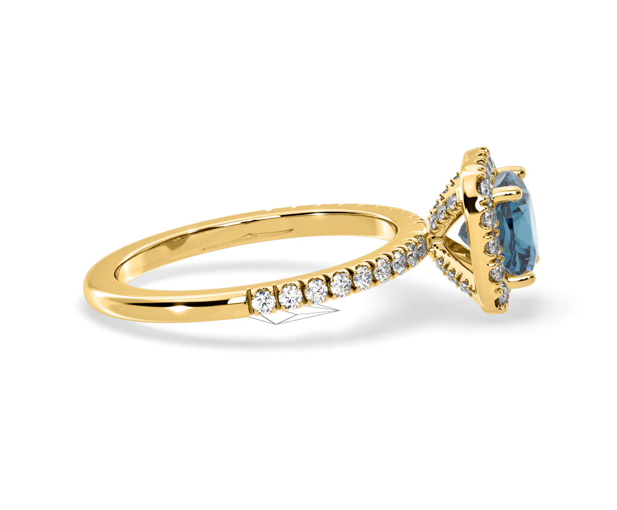 Beatrice Blue Lab Diamond 1.65ct Cushion Halo Ring in 18K Yellow Gold- Elara Collection - Image 67