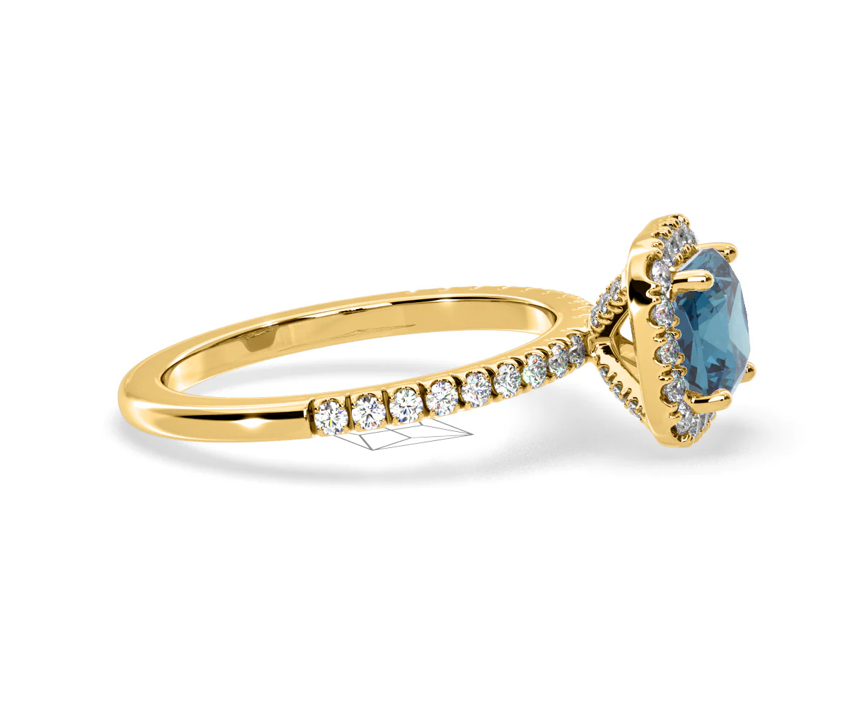 Beatrice Blue Lab Diamond 1.65ct Cushion Halo Ring in 18K Yellow Gold- Elara Collection - Image 69