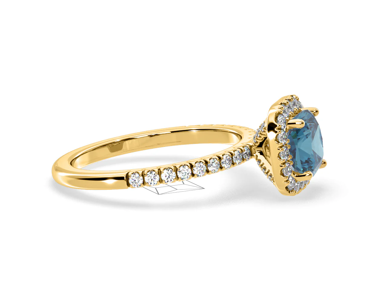 Beatrice Blue Lab Diamond 1.65ct Cushion Halo Ring in 18K Yellow Gold- Elara Collection - Image 70