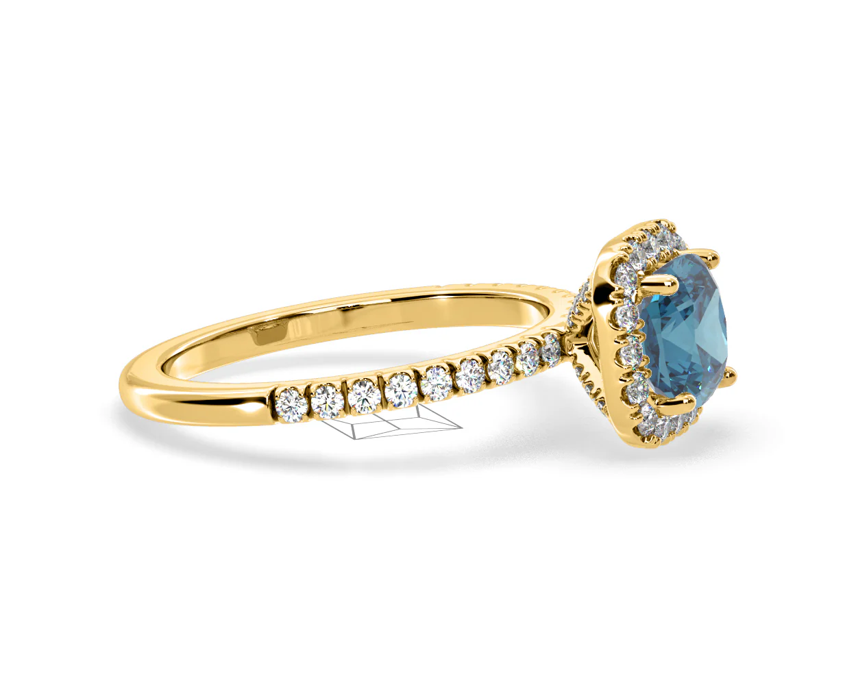 Beatrice Blue Lab Diamond 1.65ct Cushion Halo Ring in 18K Yellow Gold- Elara Collection - Image 71
