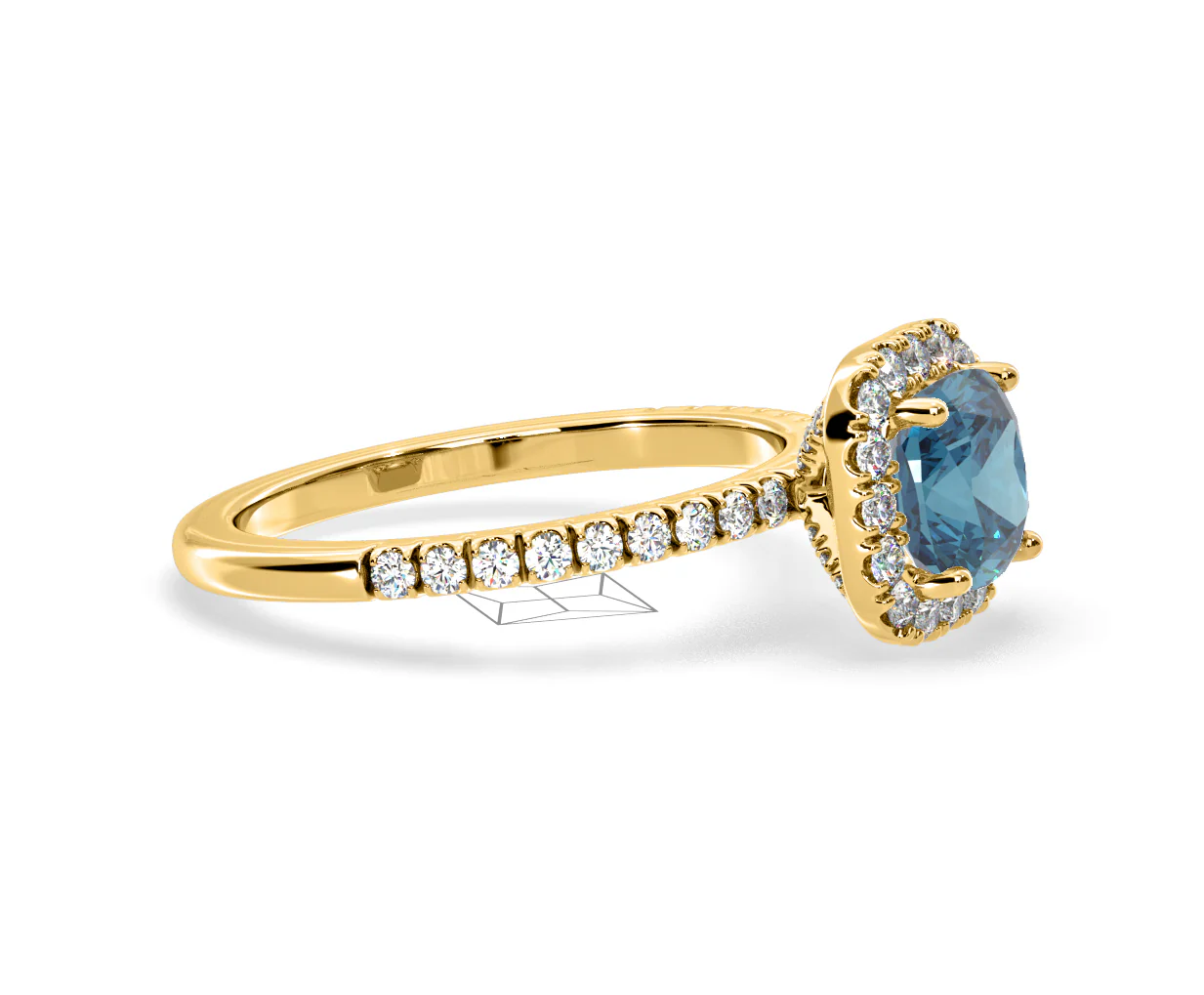Beatrice Blue Lab Diamond 1.65ct Cushion Halo Ring in 18K Yellow Gold- Elara Collection - Image 72