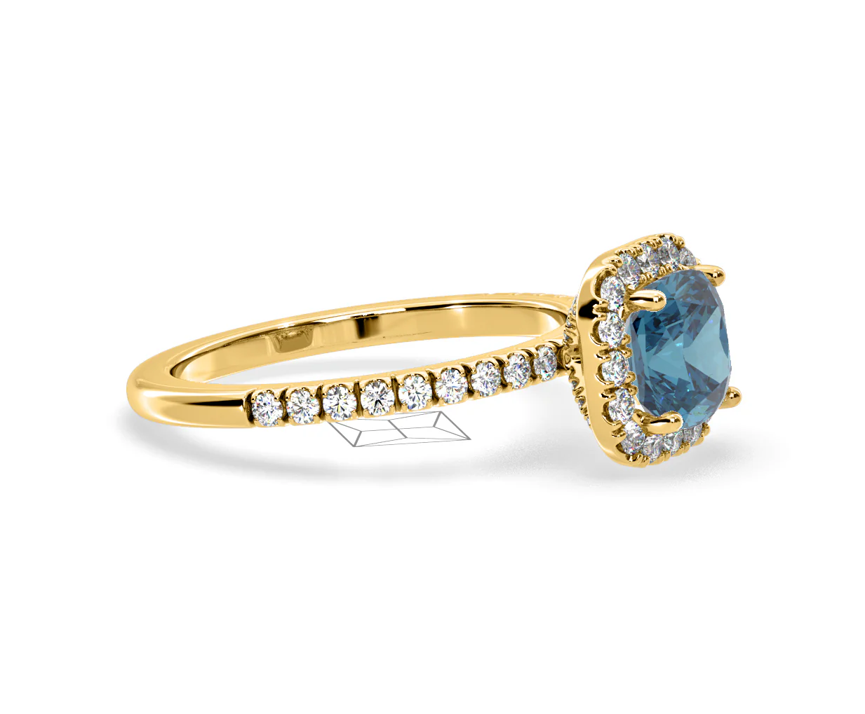 Beatrice Blue Lab Diamond 1.65ct Cushion Halo Ring in 18K Yellow Gold- Elara Collection - Image 73