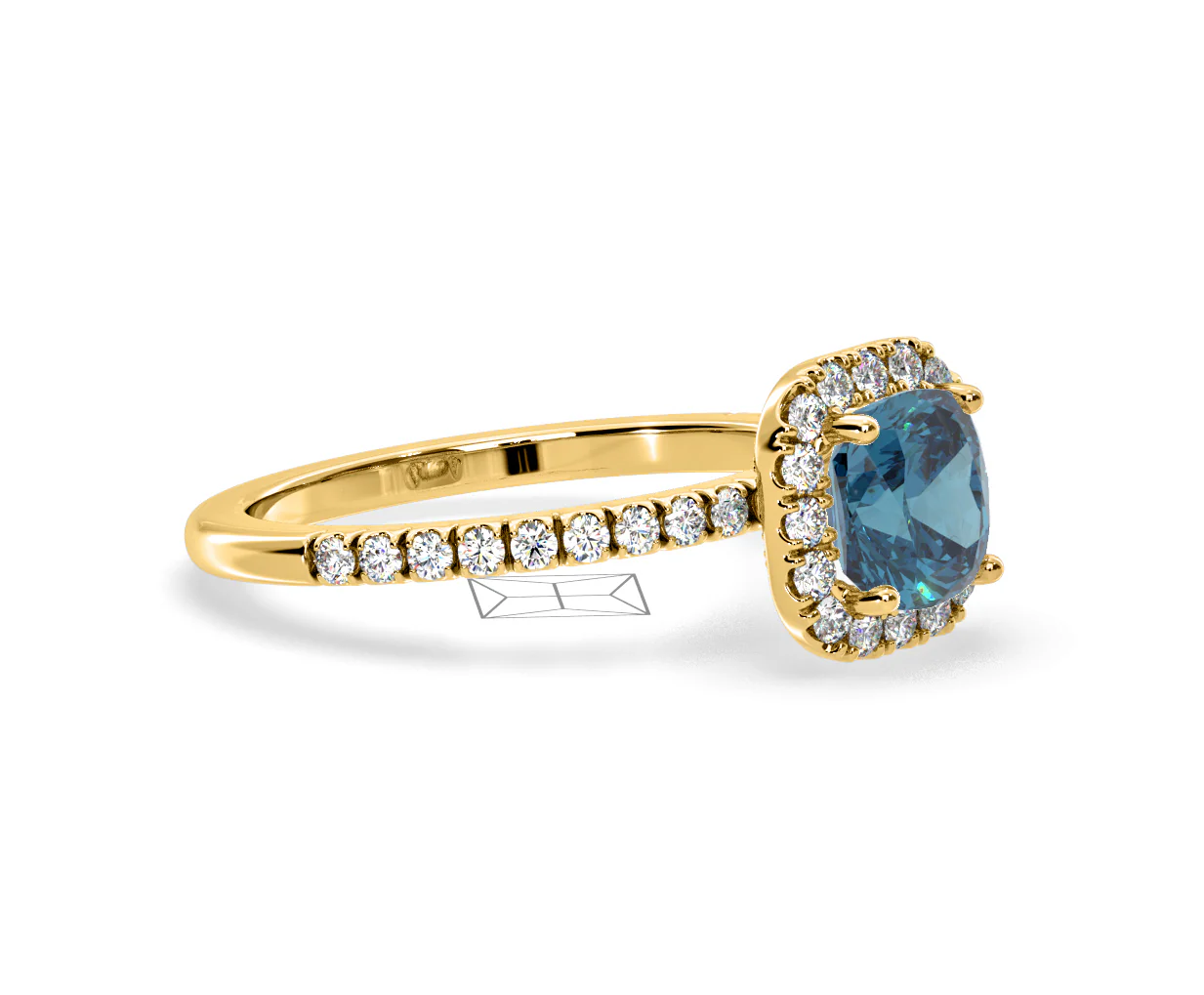 Beatrice Blue Lab Diamond 1.65ct Cushion Halo Ring in 18K Yellow Gold- Elara Collection - Image 75
