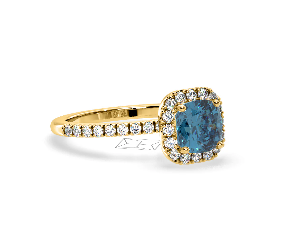 Beatrice Blue Lab Diamond 1.65ct Cushion Halo Ring in 18K Yellow Gold- Elara Collection - Image 79