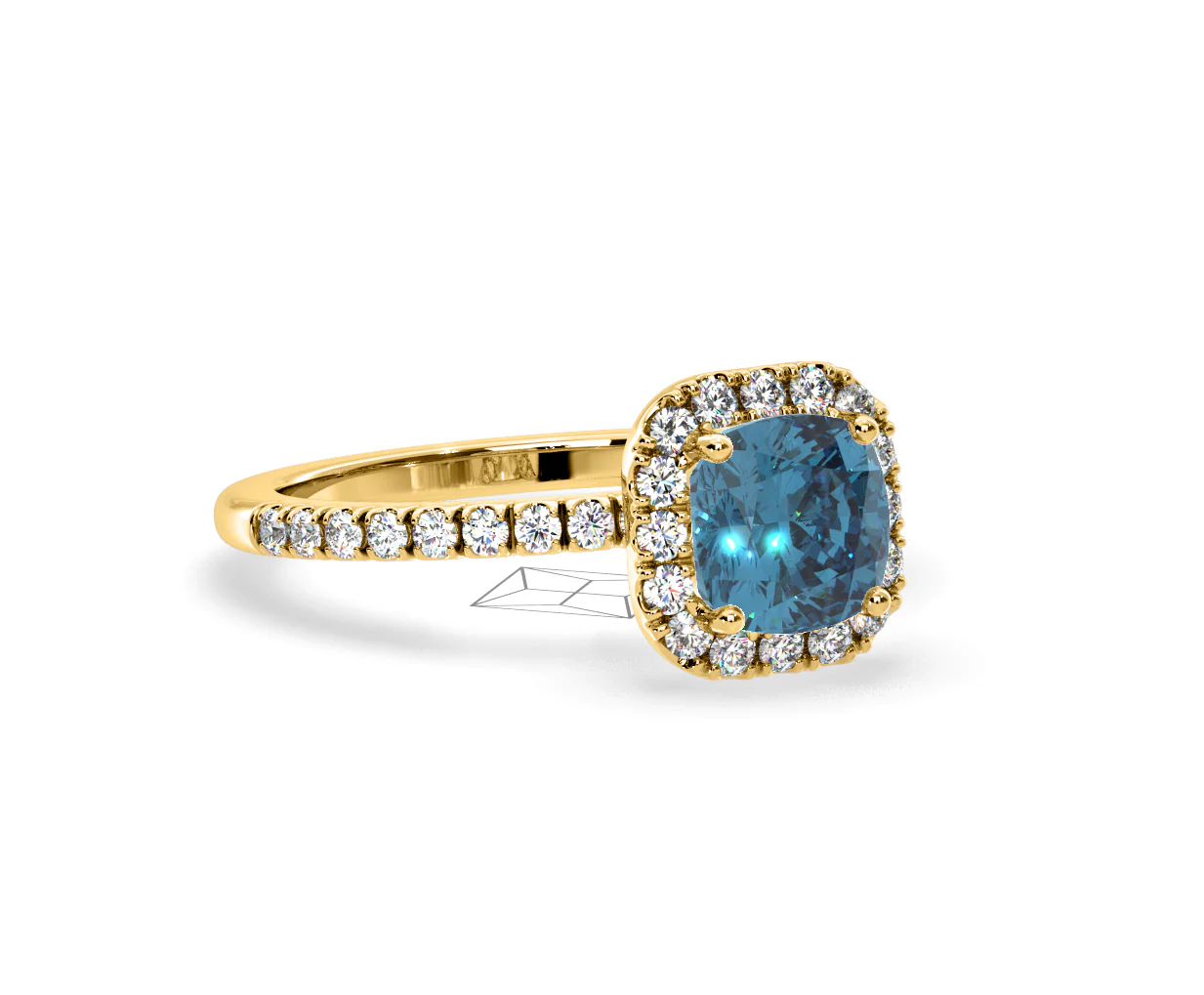 Beatrice Blue Lab Diamond 1.65ct Cushion Halo Ring in 18K Yellow Gold- Elara Collection - Image 80