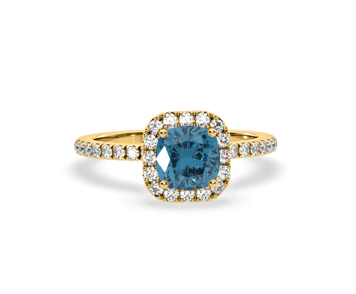 Beatrice Blue Lab Diamond 1.65ct Cushion Halo Ring in 18K Yellow Gold- Elara Collection - Image 85