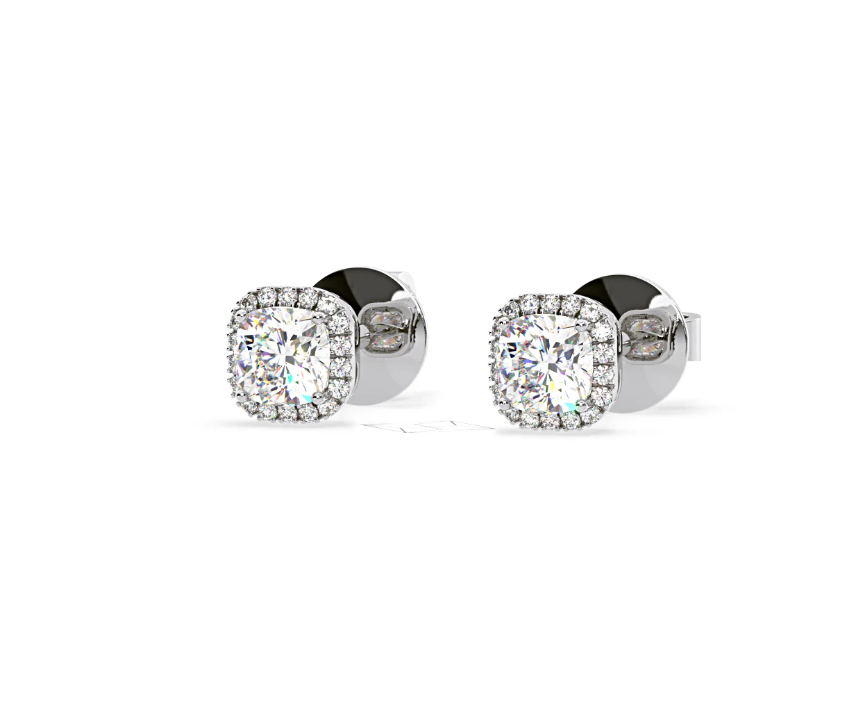 Beatrice Cushion Cut Lab Diamond Halo Earrings 1.30ct in 18K White Gold F/VS1 - Image 11