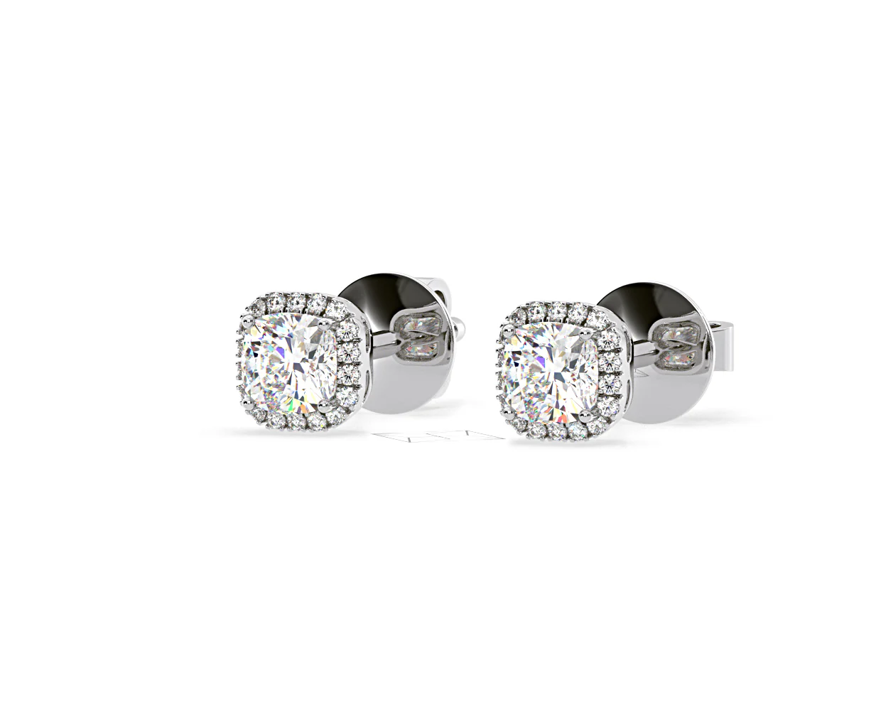 Beatrice Cushion Cut Lab Diamond Halo Earrings 1.30ct in 18K White Gold F/VS1 - Image 12