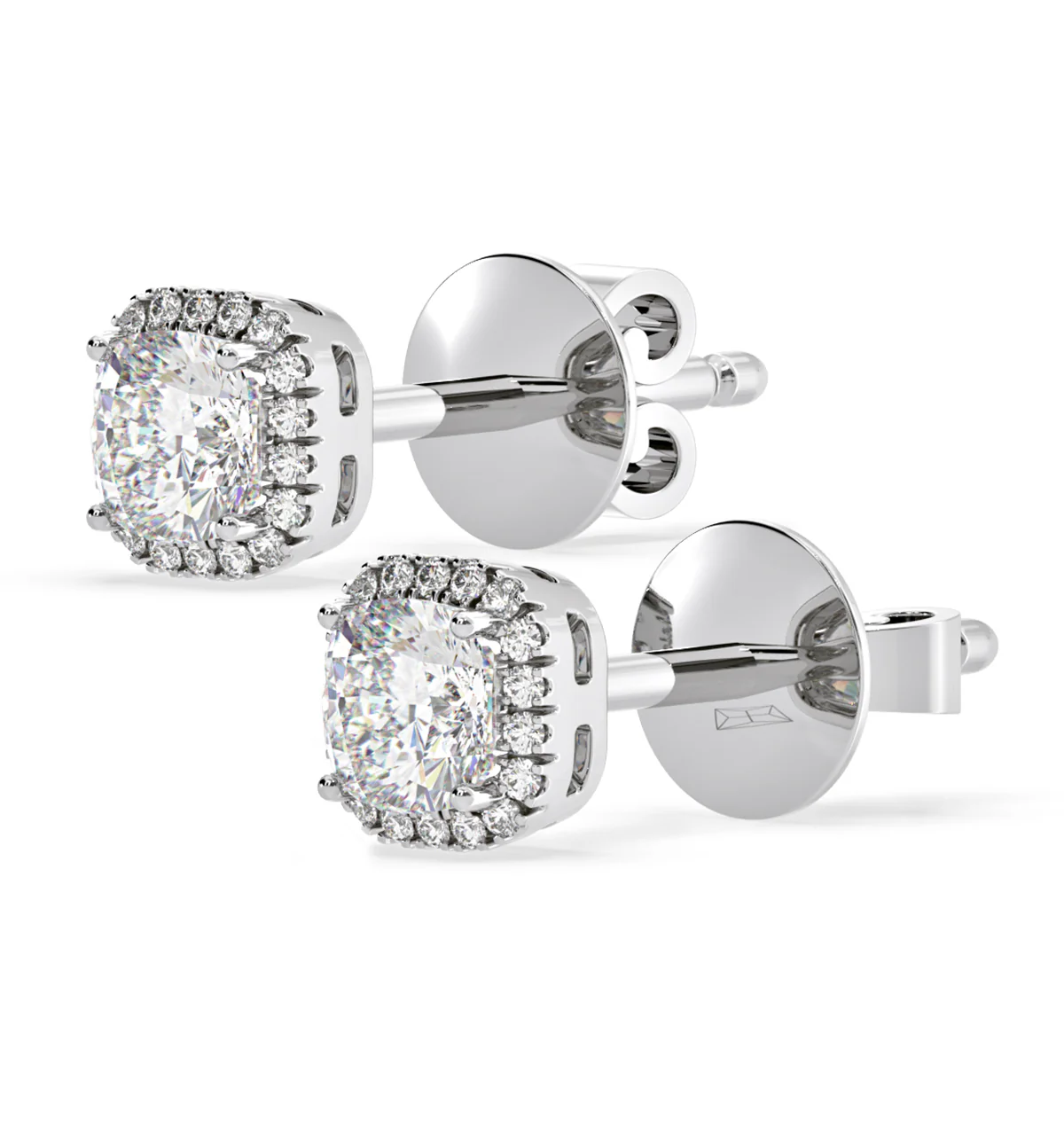 Beatrice Cushion Cut Lab Diamond Halo Earrings 1.30ct in 18K White Gold F/VS1 - Image 3