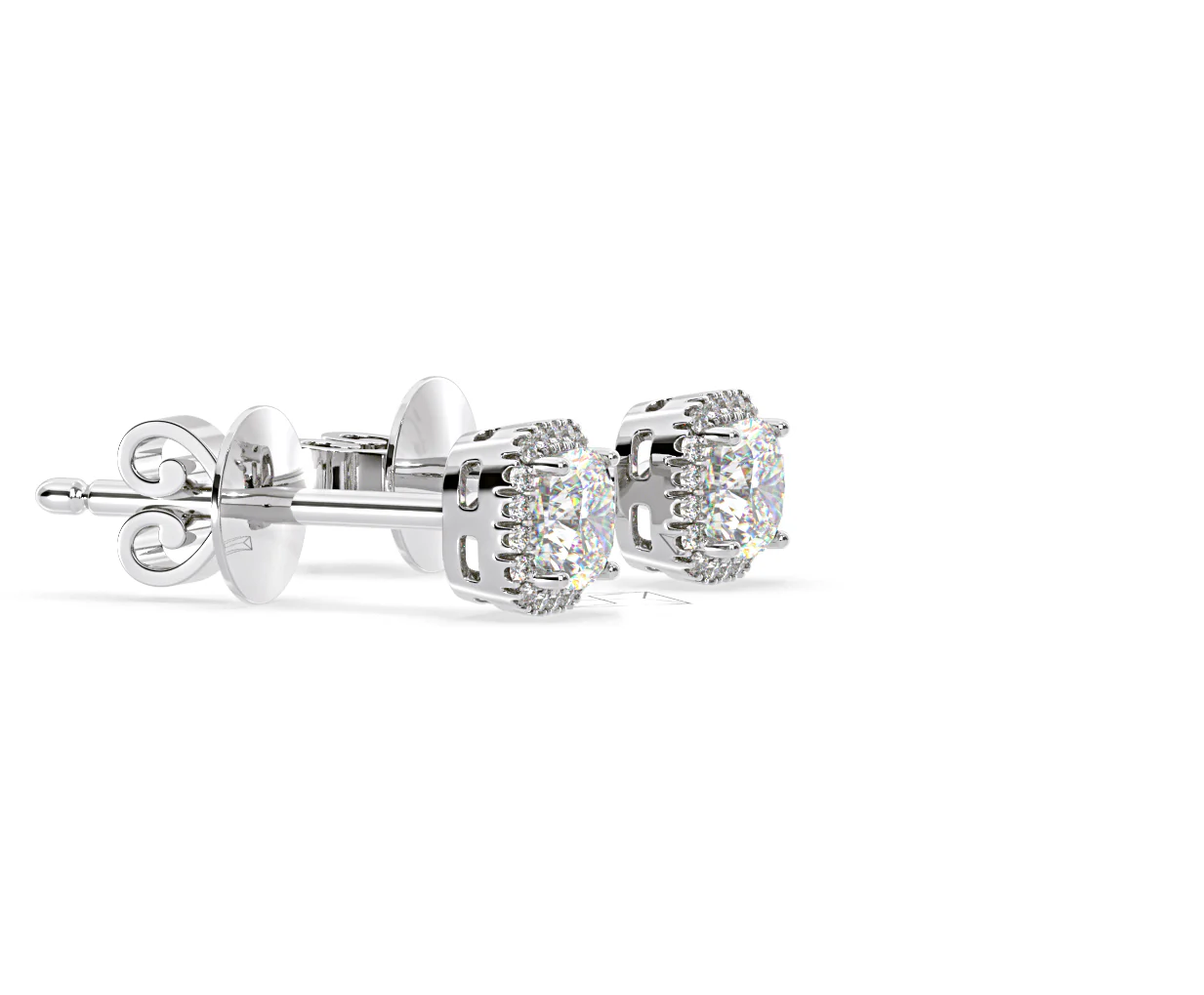 Beatrice Cushion Cut Lab Diamond Halo Earrings 1.30ct in 18K White Gold F/VS1 - Image 72