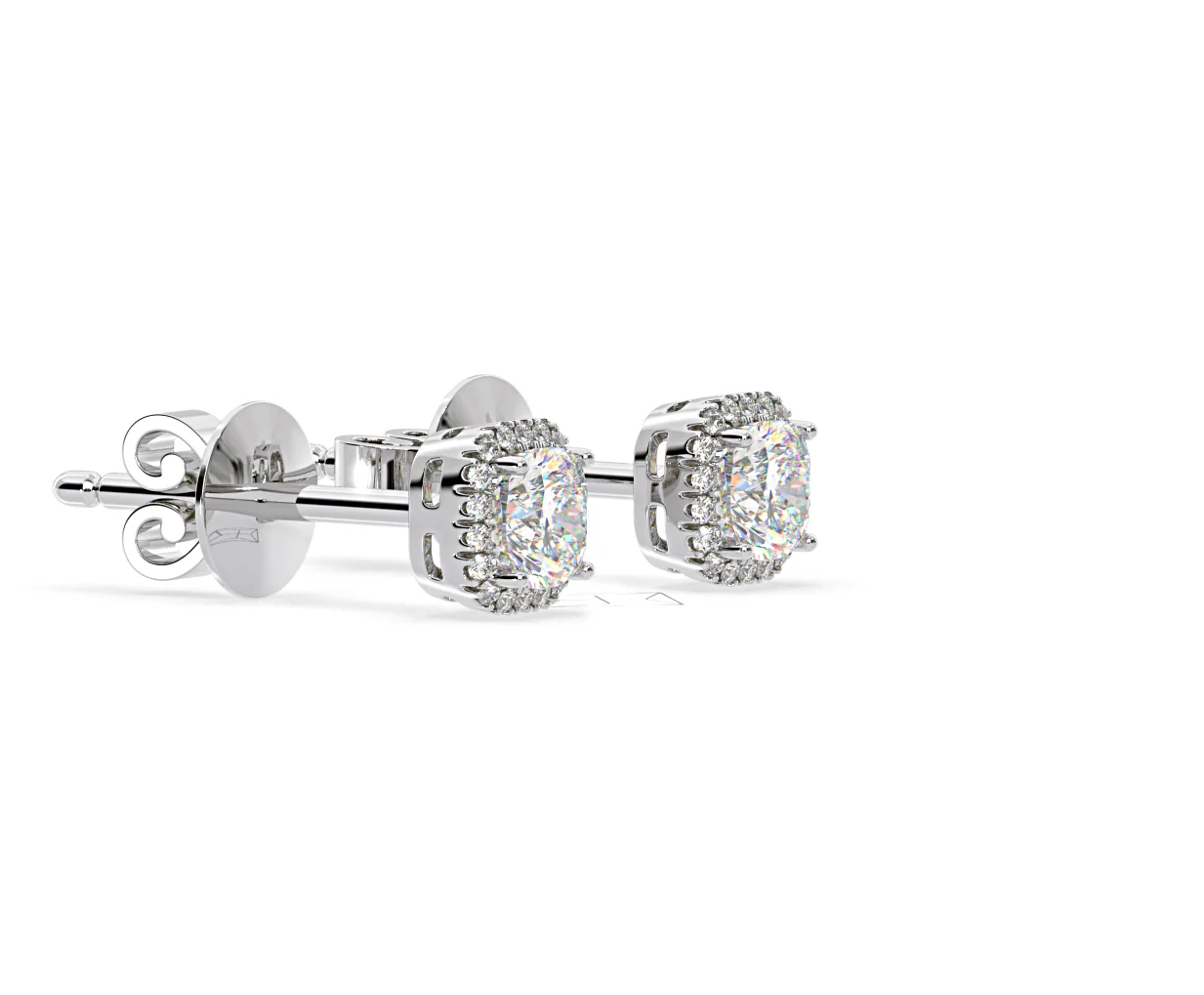 Beatrice Cushion Cut Lab Diamond Halo Earrings 1.30ct in 18K White Gold F/VS1 - Image 74