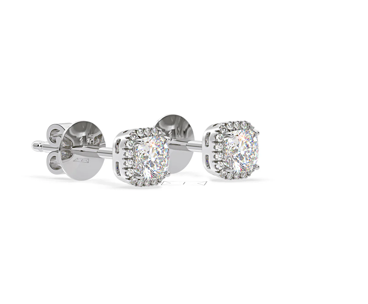 Beatrice Cushion Cut Lab Diamond Halo Earrings 1.30ct in 18K White Gold F/VS1 - Image 77