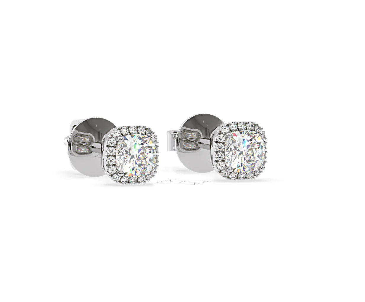 Beatrice Cushion Cut Lab Diamond Halo Earrings 1.30ct in 18K White Gold F/VS1 - Image 81