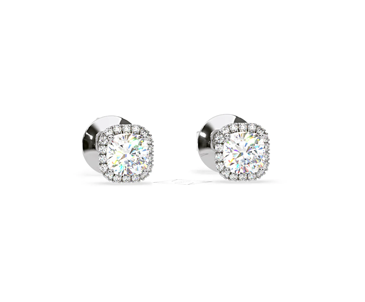 Beatrice Cushion Cut Lab Diamond Halo Earrings 1.30ct in 18K White Gold F/VS1 - Image 84