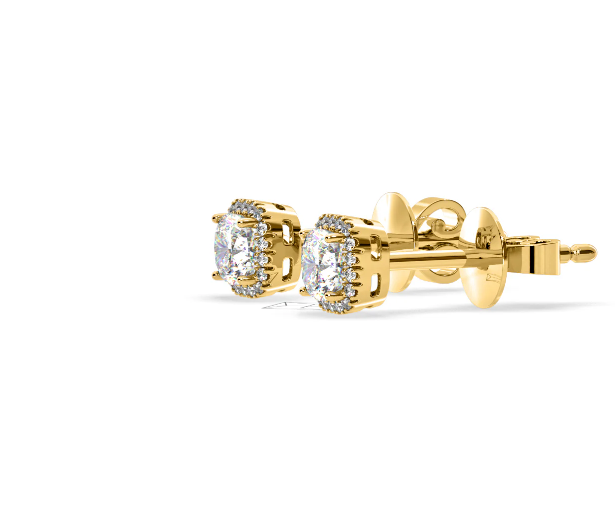 Beatrice Cushion Cut Lab Diamond Halo Earrings 1.30ct in 18K Yellow Gold F/VS1 - Image 21