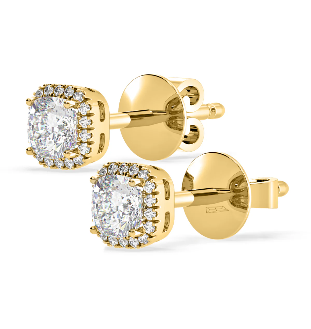 Beatrice Cushion Cut Lab Diamond Halo Earrings 1.30ct in 18K Yellow Gold F/VS1 - Image 3