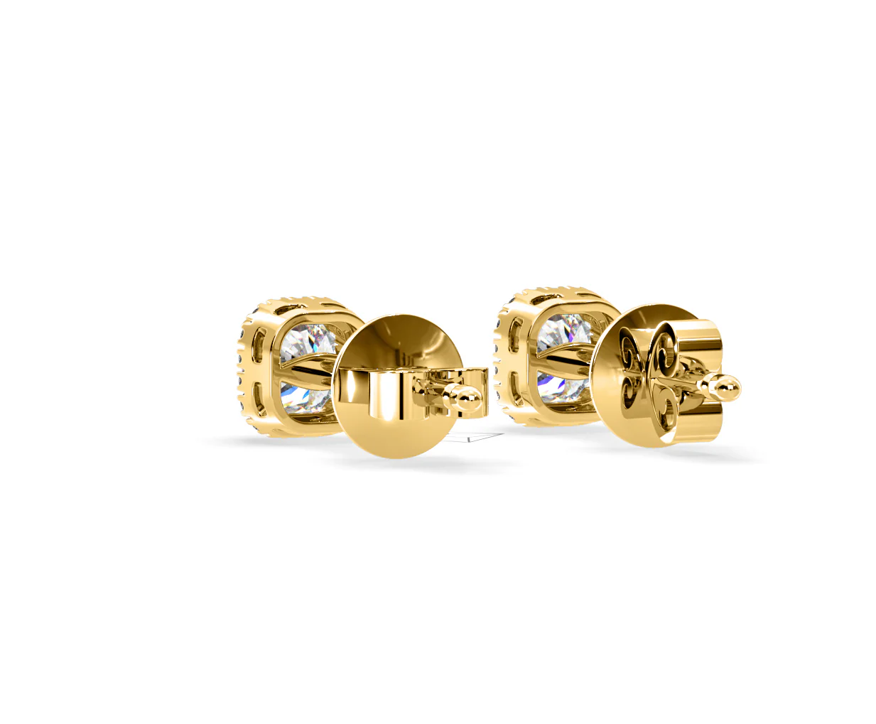 Beatrice Cushion Cut Lab Diamond Halo Earrings 1.30ct in 18K Yellow Gold F/VS1 - Image 41